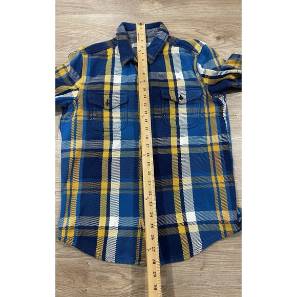 Outerknown Blanket Shirt Jacket Button Up Flannel Blue Yellow Plaid Men's Small - Picture 6 of 8